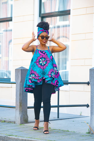 LEENA BLUE AND PINK HEADWRAP