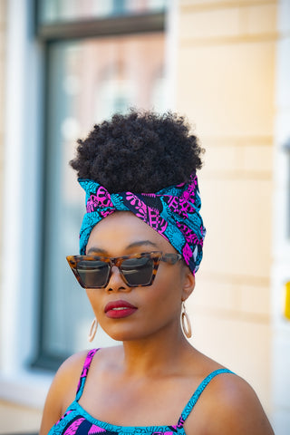 LEENA BLUE AND PINK HEADWRAP