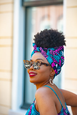 LEENA BLUE AND PINK HEADWRAP