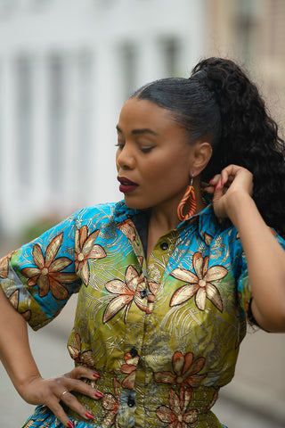 AMIA BLUE AND GOLD MAXI DRESS