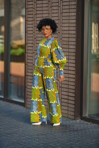 Olivia Lime And Blue Jumpsuit