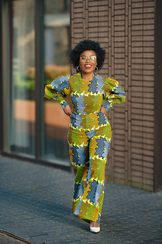 Olivia Lime And Blue Jumpsuit