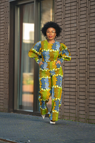 Olivia Lime And Blue Jumpsuit
