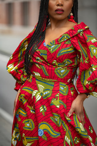 Anan Red and Yellow Off Shoulder Dress