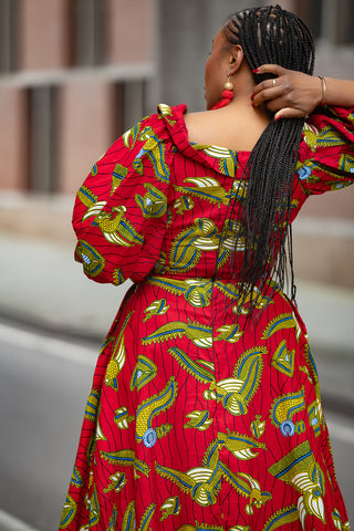 Anan Red and Yellow Off Shoulder Dress