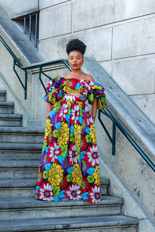 MOREMI FLORAL CROPPED TOP AND MAXI SKIRT SET