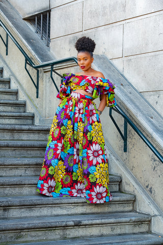 MOREMI FLORAL CROPPED TOP AND MAXI SKIRT SET