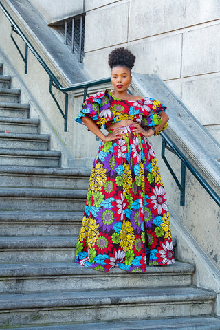 MOREMI FLORAL CROPPED TOP AND MAXI SKIRT SET