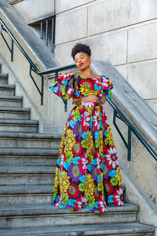 MOREMI FLORAL CROPPED TOP AND MAXI SKIRT SET