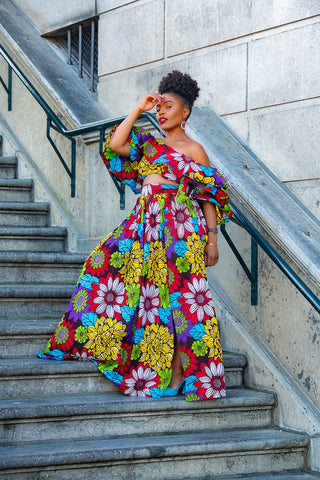 MOREMI FLORAL CROPPED TOP AND MAXI SKIRT SET