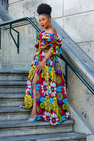 MOREMI FLORAL CROPPED TOP AND MAXI SKIRT SET