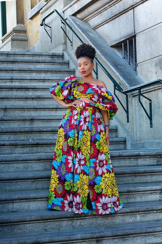 MOREMI FLORAL CROPPED TOP AND MAXI SKIRT SET