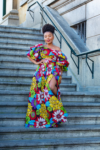 MOREMI FLORAL CROPPED TOP AND MAXI SKIRT SET