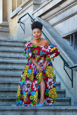 MOREMI FLORAL CROPPED TOP AND MAXI SKIRT SET