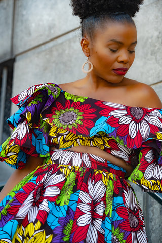 MOREMI FLORAL CROPPED TOP AND MAXI SKIRT SET