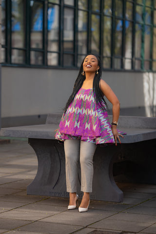 Leena Purple and Grey Flare Top