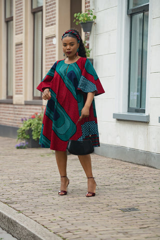 HAMZA GREEN AND RED PRINT DRESS Women’s Dress
