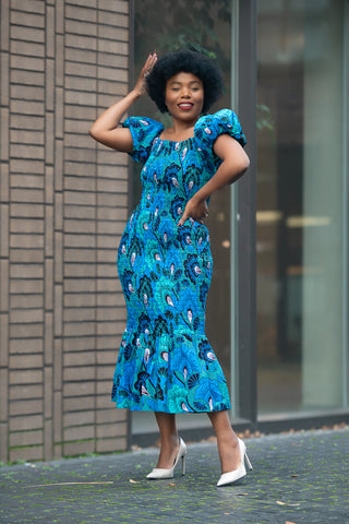 Nomfundo Blue Midi Smocked Dress