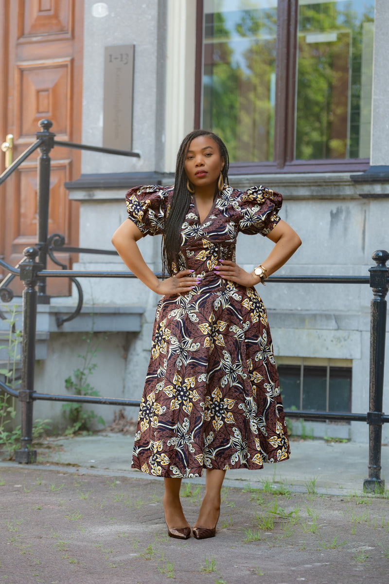 Amara Mocha African Print Dress