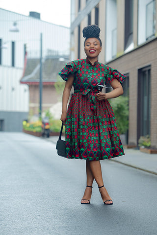 Lanre Green And Red Midi Dress. Dresses