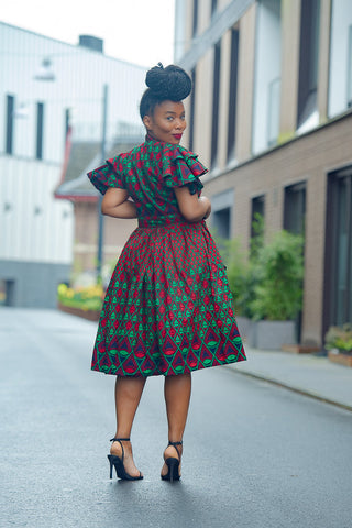 Lanre Green And Red Midi Dress. Dresses
