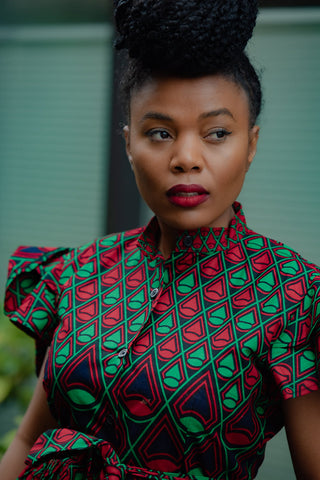 Lanre Green And Red Midi Dress. Dresses