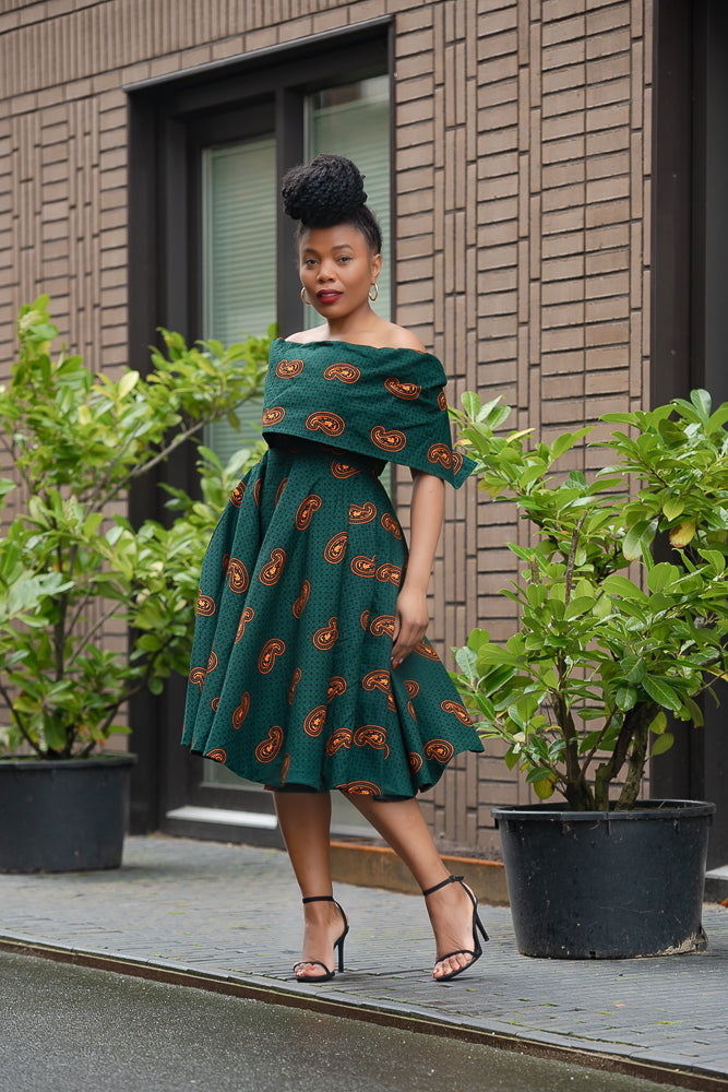 Oyin Green And Brown Midi Dress. Dresses