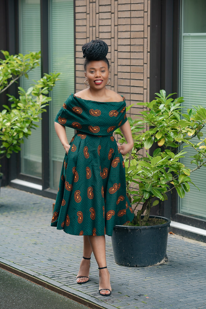 Oyin Green And Brown Midi Dress. Dresses