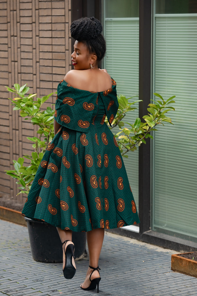 Oyin Green And Brown Midi Dress. Dresses