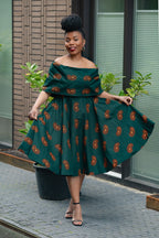 Oyin Green And Brown Midi Dress. Dresses