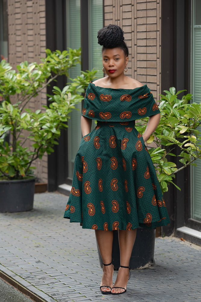 Oyin Green And Brown Midi Dress. Dresses