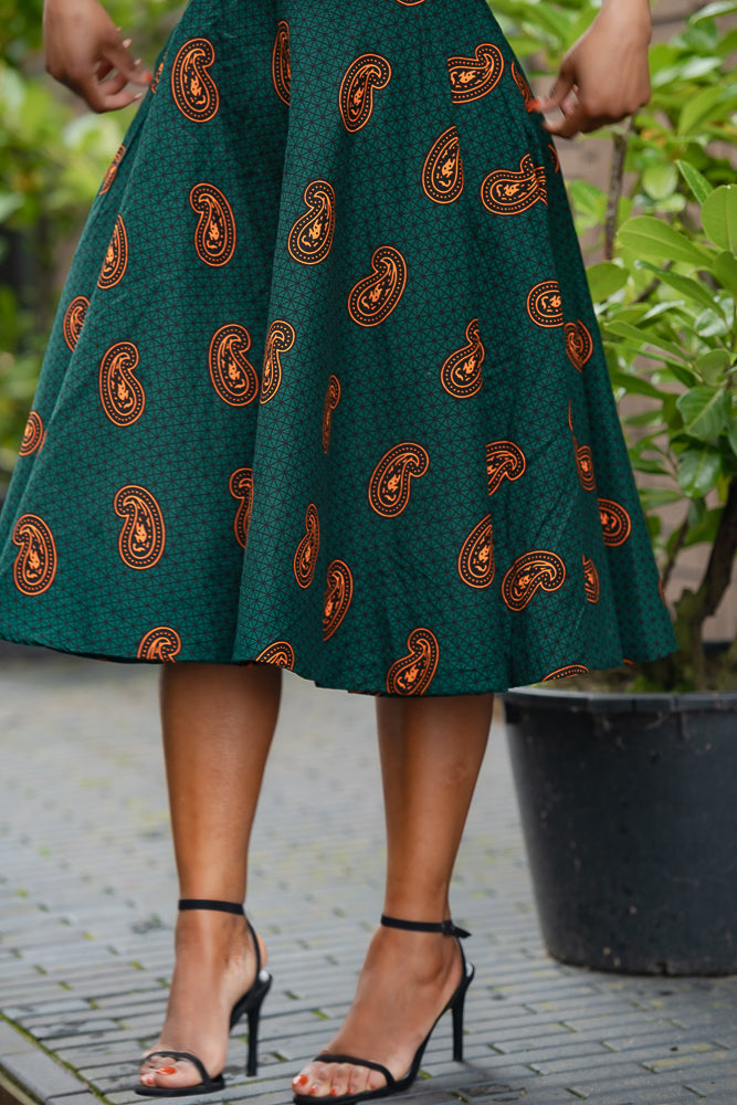 Oyin Green And Brown Midi Dress. Dresses