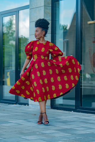 NEFERTITI RED FLARE DRESS