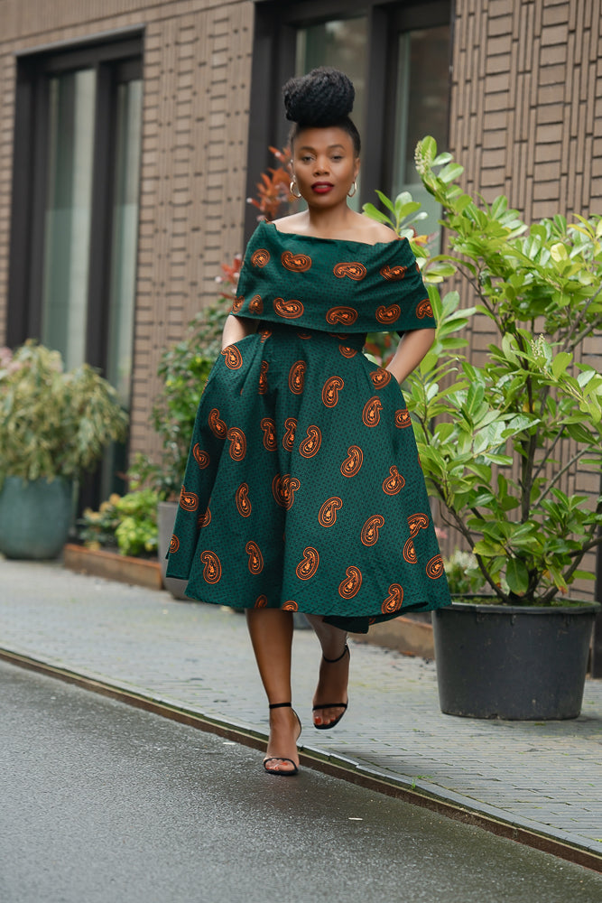 Oyin Green And Brown Midi Dress. Dresses