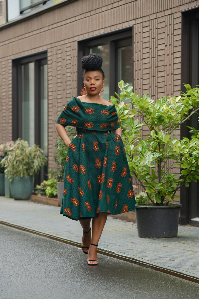 Oyin Green And Brown Midi Dress. Dresses