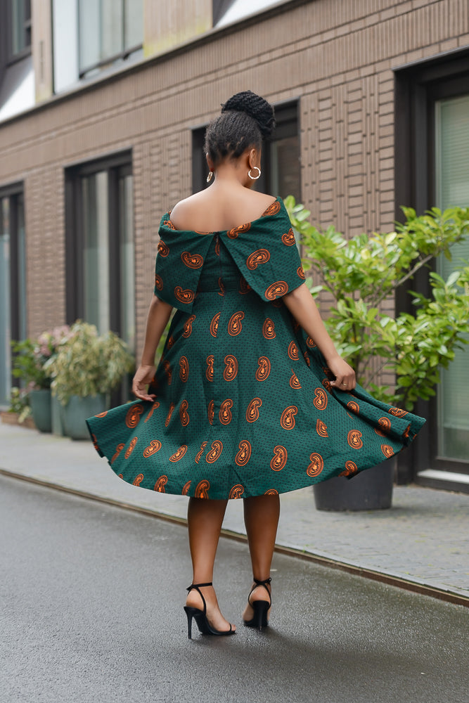 Oyin Green And Brown Midi Dress. Dresses