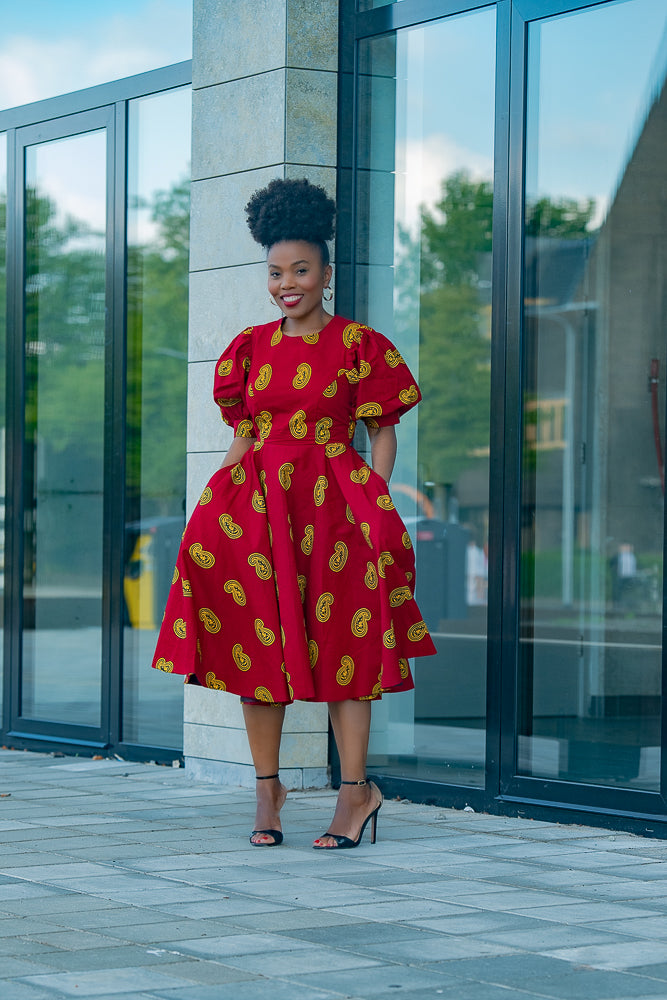 Short red flare dress clearance