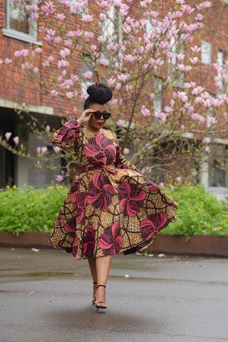 MARIAMA PINK AND BROWN DRESS.