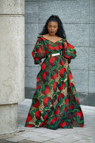 ANAN GREEN AND RED DRESS Clothing