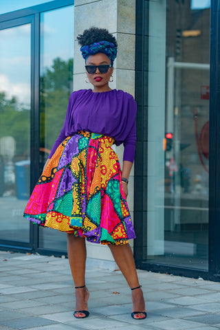 YOMI MULTICOLOURED SKATER SKIRT