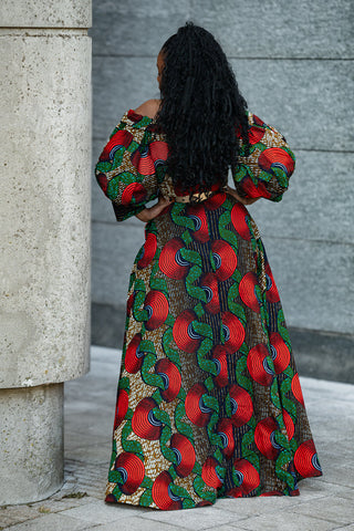 ANAN GREEN AND RED DRESS Clothing