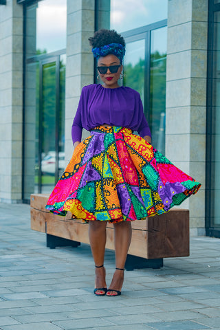 YOMI MULTICOLOURED SKATER SKIRT