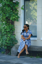 Elara Blue and Gold African Print Dress