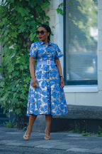 Elara Blue and Gold African Print Dress
