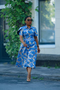 Elara Blue and Gold African Print Dress