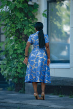 Elara Blue and Gold African Print Dress