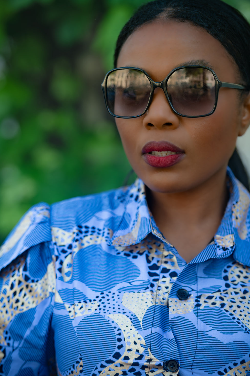 Elara Blue and Gold African Print Dress