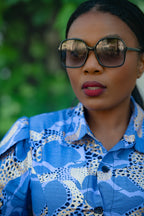 Elara Blue and Gold African Print Dress