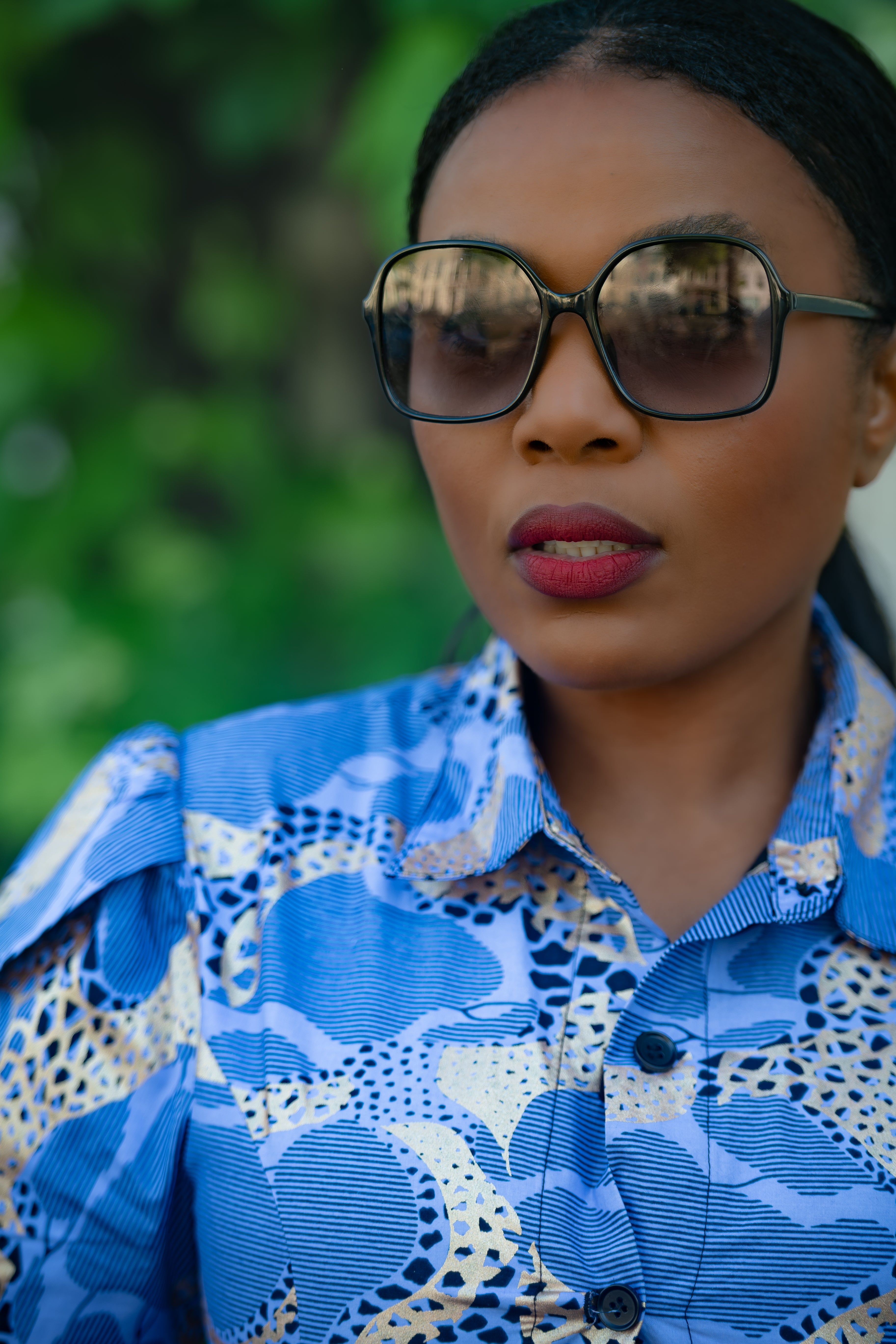 Elara Blue and Gold African Print Dress