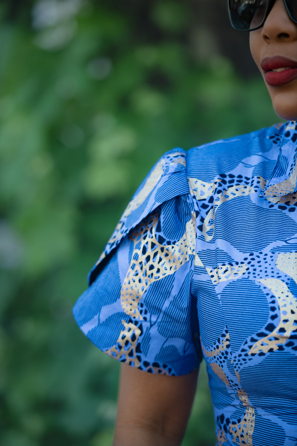 Elara Blue and Gold African Print Dress